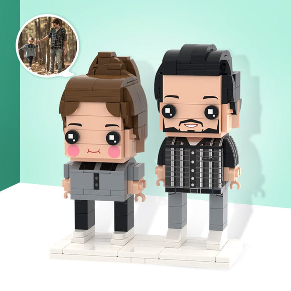 Father and Daughter Brick Figures Customizable Fully Body 2 People Custom Brick Figures - bestcustombobbleheads