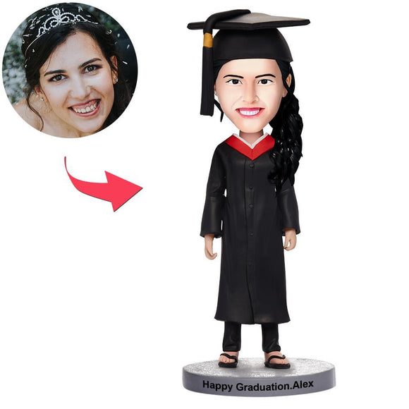 Custom Graduation Happy Girl Bobbleheads With Engraved Text
