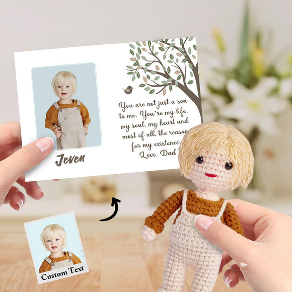 To My Son Custom Crochet Doll from Photo Handmade Look alike Dolls with Personalized Name Card - bestcustombobbleheads