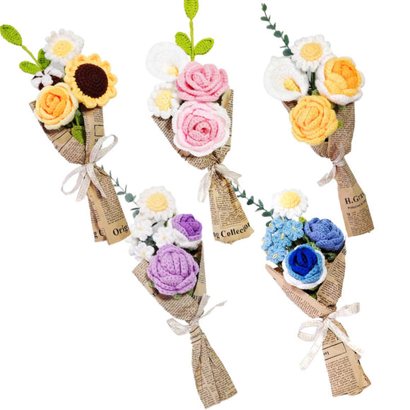 Crochet Flowers Bouquet Handmade Knitted Rose Bouquet Gift for Her - bestcustombobbleheads