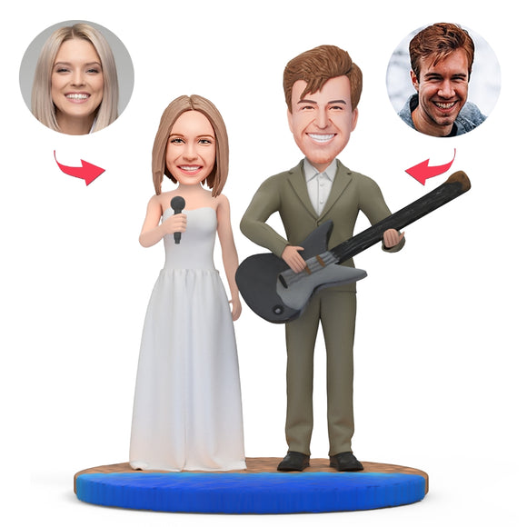 Custom Customized Bobblehead Wedding Guitar With Engraved Text