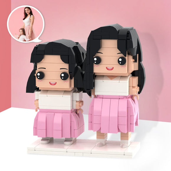 Mother and Daughter Brick Figures Customizable Fully Body 2 People Custom Brick Figures - bestcustombobbleheads