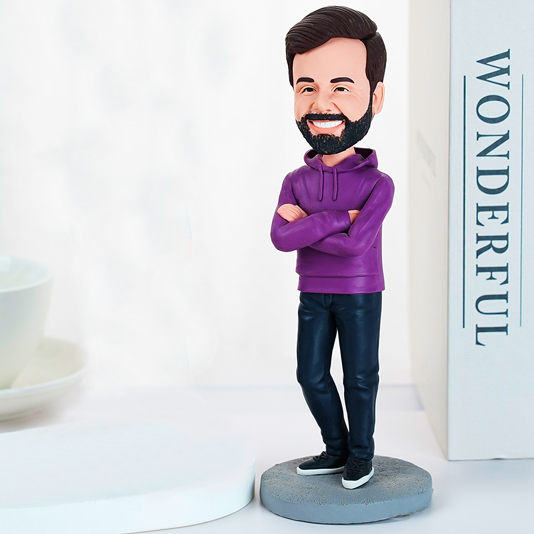 Chritmas Gift Custom Bobblehead Purple Clothes Casual Man  With Text - bestcustombobbleheads