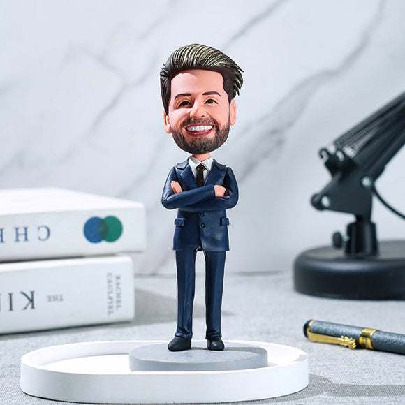 Businessman Custom Bobblehead Wearing Suit With Engraved Text Gift For Him - bestcustombobbleheads