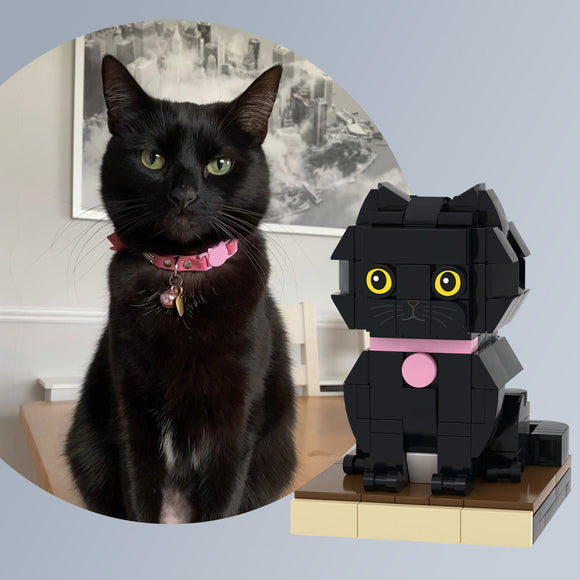 Custom Black Cat Brick Figures Fully Body Customizable 1 Cat Photo Small Particle Block Customized Cat Only