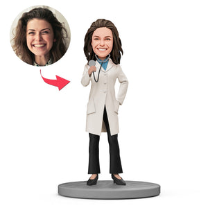 Pediatrician with Stethoscope in Hand Custom Bobblehead With Engraved Text