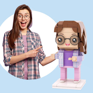 Full Body Customizable 1 Person Custom Brick Figures Small Particle Block Toy Women's Plaid Shirt Brick Me Figures