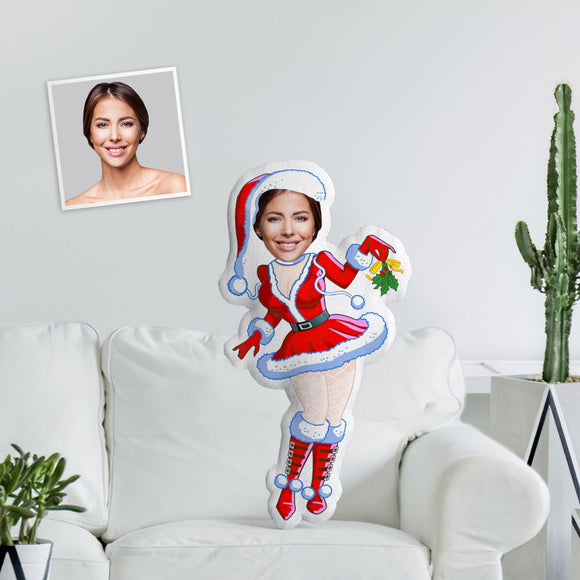 Face Pillow Santa Christmas Gifts Custom Minime Throw Pillow Personalized Christmas Girl In Red Boots Throw Pillow For Girlfriend
