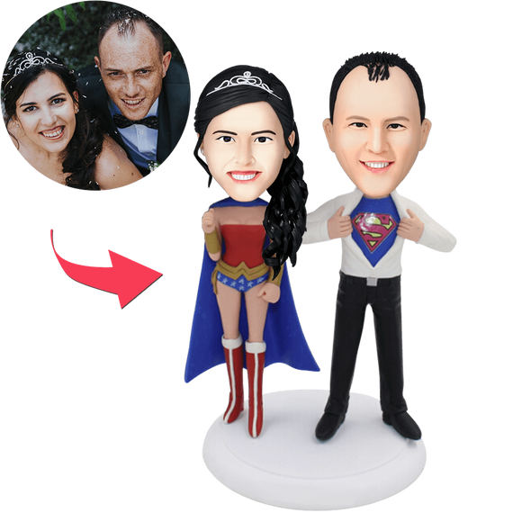 Custom Bobblehead Superheroes Couple Popular Customized With Embossed Text