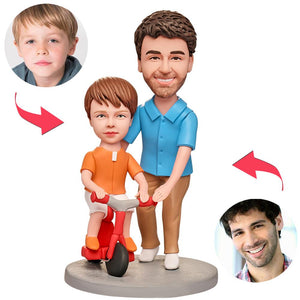 Dad Teaching Son Cycling Custom Bobblehead With Engraved Text