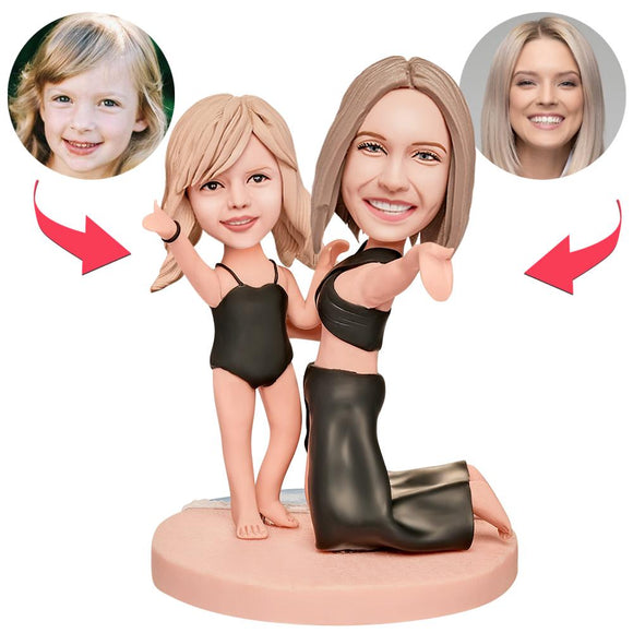 Mothers Day Gift Mother and Daughter in Swimsuits Custom Bobblehead with Engraved Text