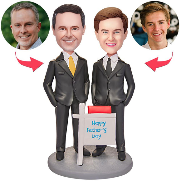 Fathers Day Gift Father and Son in Suits Custom Bobblehead with Engraved Text