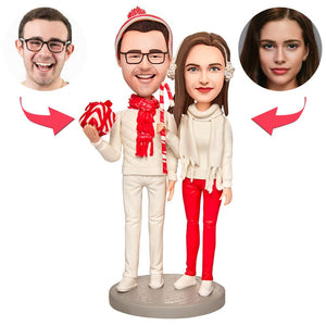 Christmas Gift Happy Couple Custom Bobblehead with Engraved Text - bestcustombobbleheads