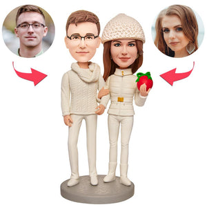 Christmas Gift Couples in White Custom Bobblehead with Engraved Text - bestcustombobbleheads