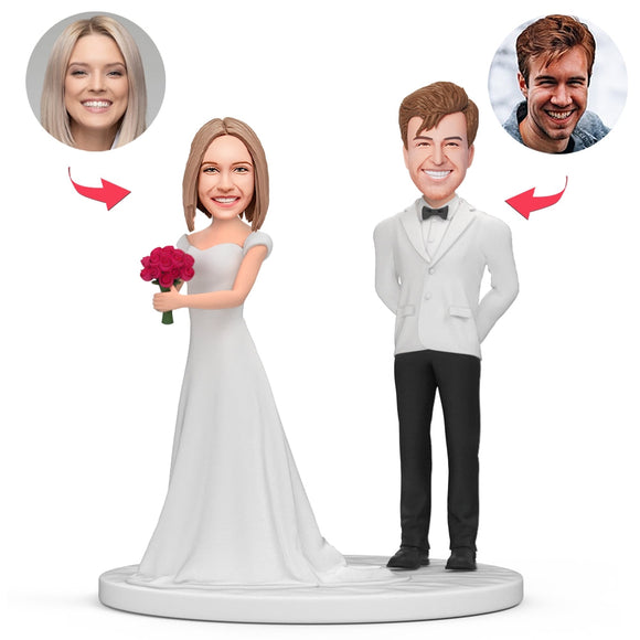 Couples Taking Over The Bouquet Custom Bobblehead With Engraved Text - bestcustombobbleheads