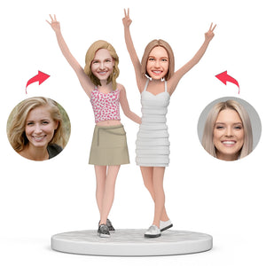 Sisters Cheering Up Custom Bobblehead With Engraved Text - bestcustombobbleheads