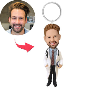 Custom Bobblehead Doctor With Stethoscope Custom With Customized Keychain With Engraved Text