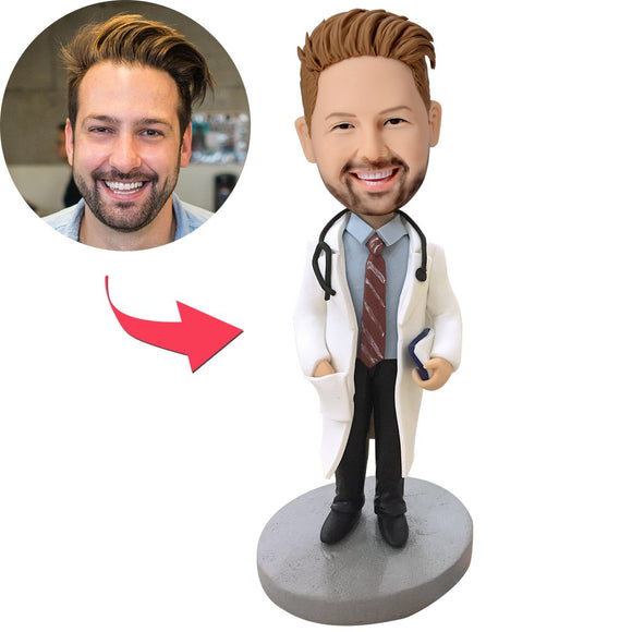 Doctor With Stethoscope Custom Bobblehead Customized With Text Embossed