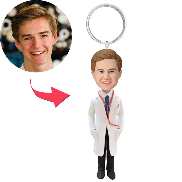 Custom Bobblehead Doctor With Custom Lab Coat With Custom Keychain With Engraved Text