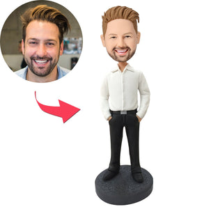 Custom Slender Bobblehead Business Casual Male Customized With Engraved Text