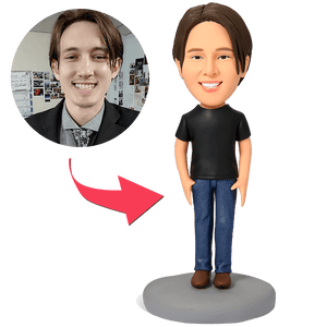 Custom Bobblehead Casual Male In Jeans Customized With Embossed Text