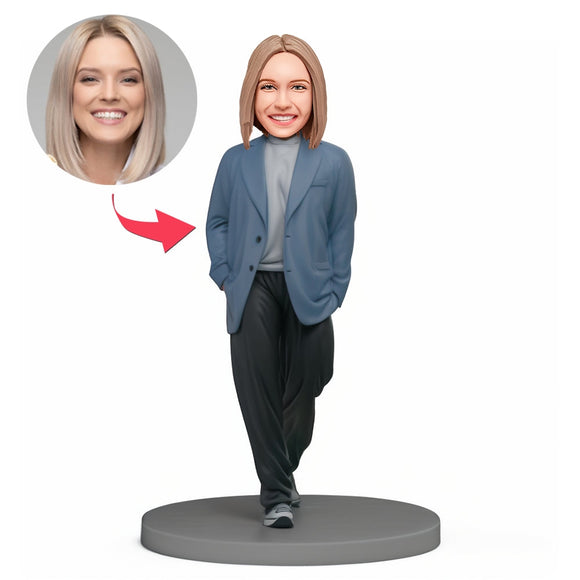 Custom Bobblehead Handsome Lady in Gray Casual Suit - bestcustombobbleheads