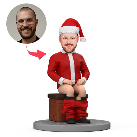 Christmas Gift Custom Bobble Head Funny Santa Claus Sitting on The Chimney - bestcustombobbleheads