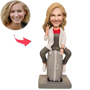 Suitcase Woman Custom Bobblehead With Engraved Text