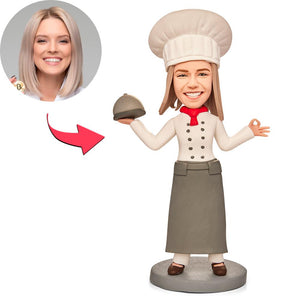 Female Chef Custom Bobblehead With Engraved Text