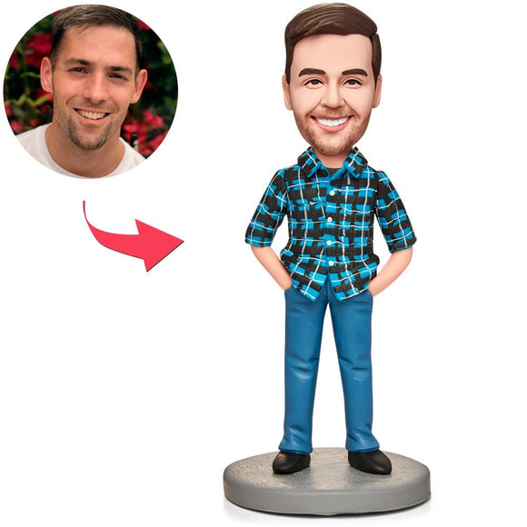 Man In Plaid Shirt Custom Bobblehead With Engraved Text