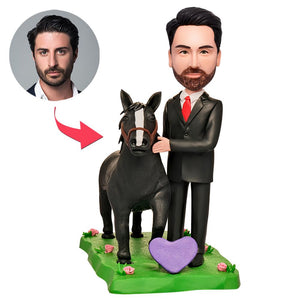 Male Standing beside Horse Custom Bobblehead With Engraved Text