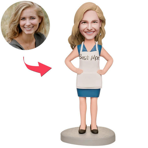 Mother's Day Gift Mom in Apron Custom Bobblehead with Engraved Text
