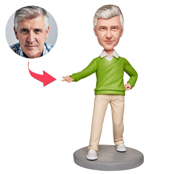 Casual Male Green Clothes Custom Bobblehead With Engraved Text - bestcustombobbleheads