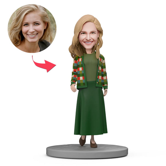 Green Skirt Suit Custom Bobblehead With Engraved Text