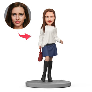 White Sweater And Boots Custom Bobblehead With Engraved Text