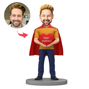 Super Boyfriend Red Cape and Heart Custom Bobblehead with Engraved Text