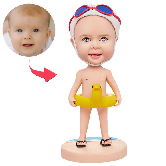 Funny Gift Child with Swim Ring Custom Bobblehead with Engraved Text