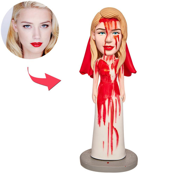 Halloween Gift Bloodstained Garment Bride Custom Bobblehead with Engraved Text - bestcustombobbleheads