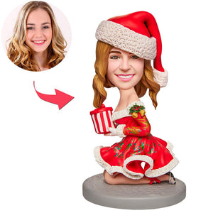 Christmas Gift Sexy Girl with Gift Box Custom Bobblehead with Engraved Text - bestcustombobbleheads