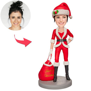 Christmas Gift a Christmas Girl in A Red Suit Custom Bobblehead with Engraved Text - bestcustombobbleheads