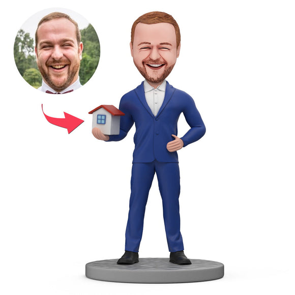 Property Sales Holding Tiny Homes Custom Bobblehead With Engraved Text