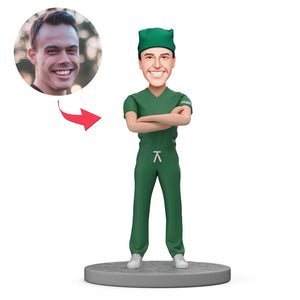Custom Face Bobbleheads Physician in Surgical Gown - bestcustombobbleheads