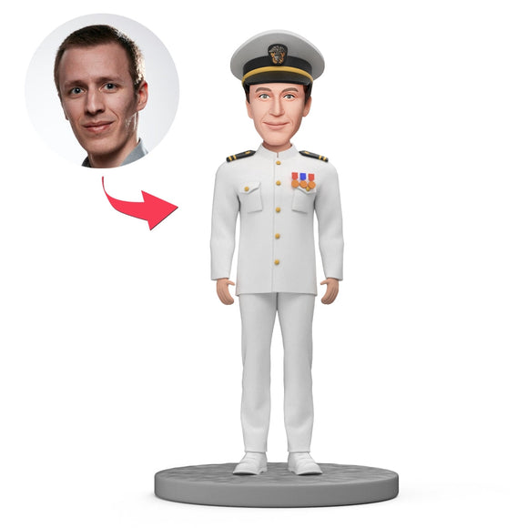 Custom Navy Bobblehead With Engraved Text - Naval Officer in Uniform - bestcustombobbleheads
