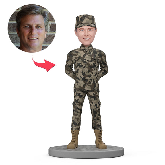 Custom Military Bobblehead With Engraved Text - Army Soldier in Uniform - bestcustombobbleheads