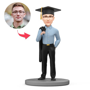 Custom Graduation Bobbleheads - Male Cool Graduate With Bachelor Gown on His Shoulder - bestcustombobbleheads