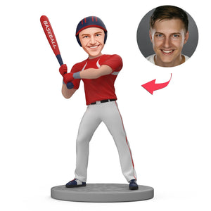 Custom Bobblehead Baseball Batter in Red Jersey Holding Baseball Bat - bestcustombobbleheads