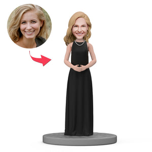 Custom Bobblehead A Noble Lady Wearing A Black Long Dress - bestcustombobbleheads