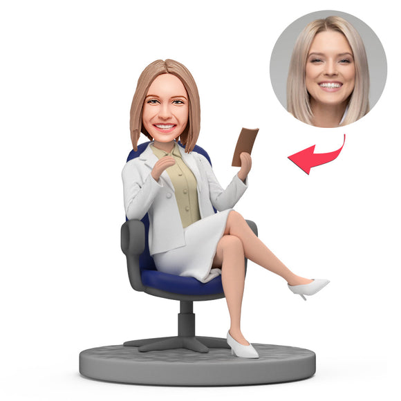 Custom Bobblehead Business Lady Sitting on A Chair With Documents - bestcustombobbleheads