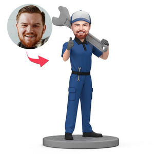 Custom Bobblehead Best Auto Mechanic in A Uniform Standing And Carrying a Tool - bestcustombobbleheads