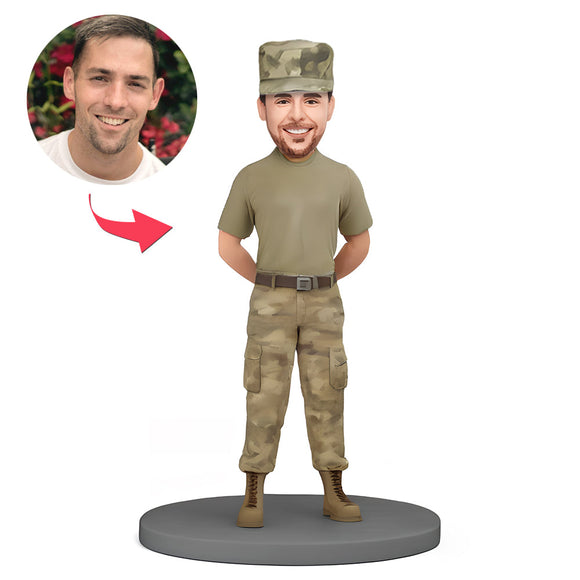 Custom Bobblehead Soldier in Military Uniform Standing With Hands Behind His Back - bestcustombobbleheads